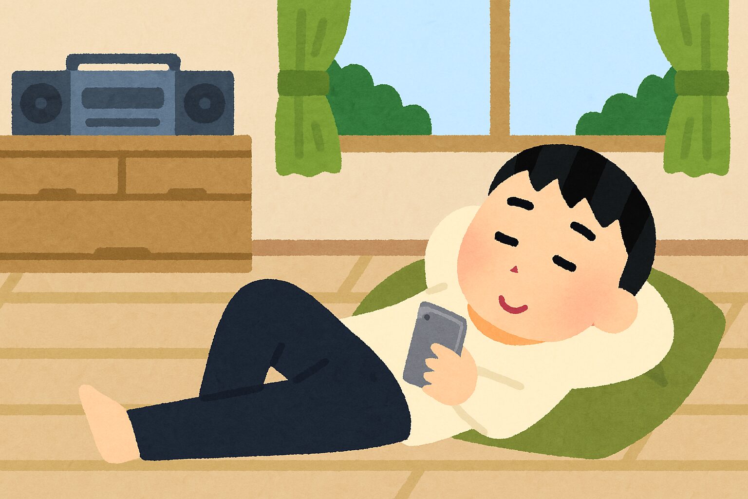 男性が家でゴロゴロ